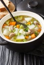 Hairst BreeÃÂ is a hearty Scottish bowl of Harvest Broth or Hotch Potch close-up in a pot. Vertical